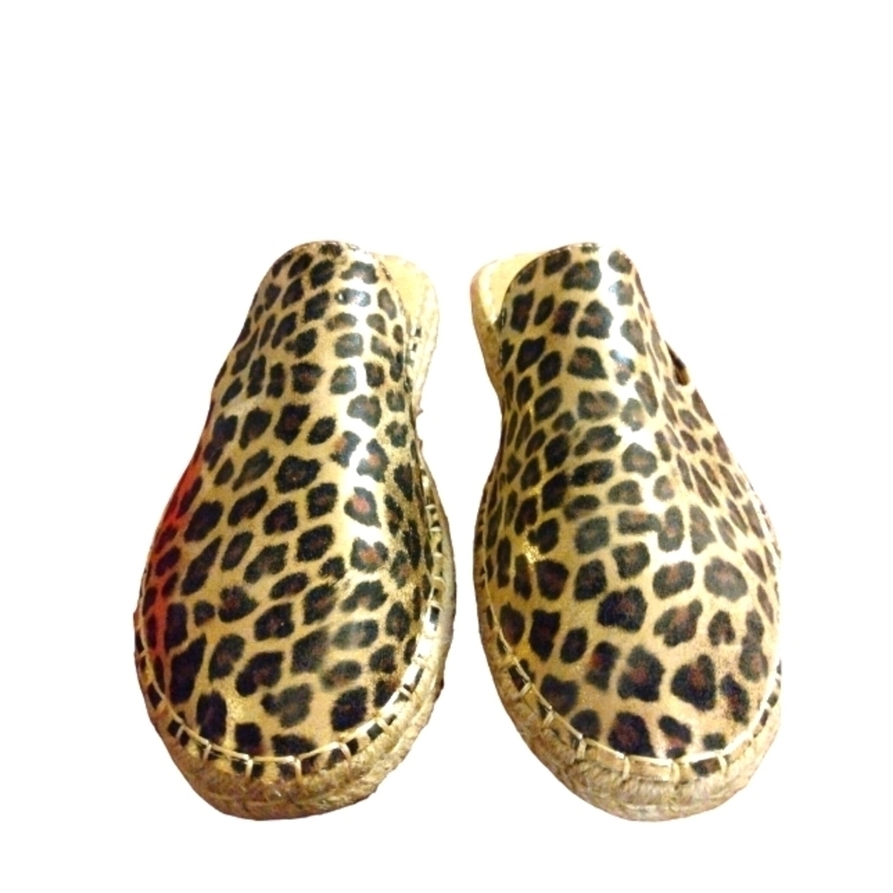 Boutique by Corky's Leopard Print with Gold Metallic Overlay Mule Slip Ons Sz.7